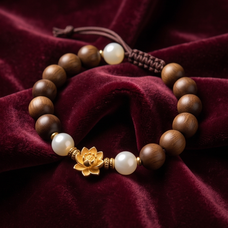 Wooden Lotus Charm Adjustable Bracelet