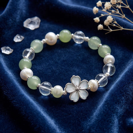 Pale Green and Crystal Floral Charm Bracelet