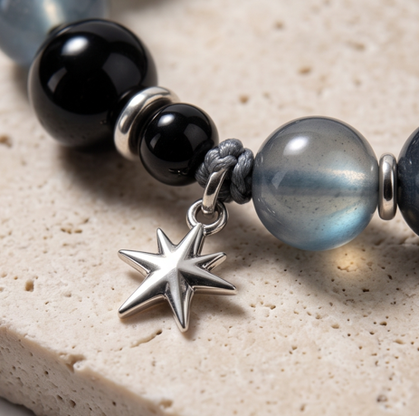 Celestial Midnight Grey and Black Beaded Adjustable Bracelet
