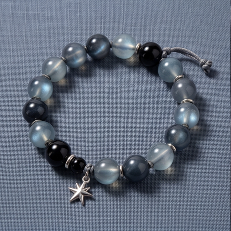 Celestial Midnight Grey and Black Beaded Adjustable Bracelet