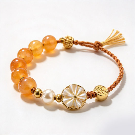 Amber and Pearl Floral Medallion Adjustable Bracelet