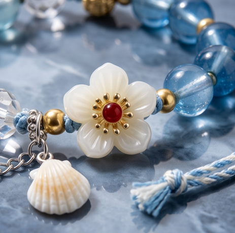 Ocean Breeze Floral and Shell Beaded Bracelet