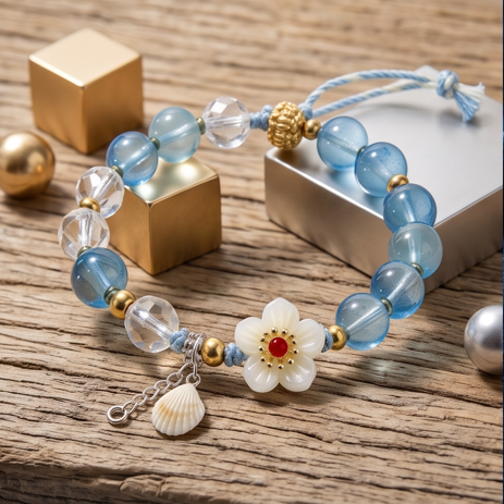 Ocean Breeze Floral and Shell Beaded Bracelet