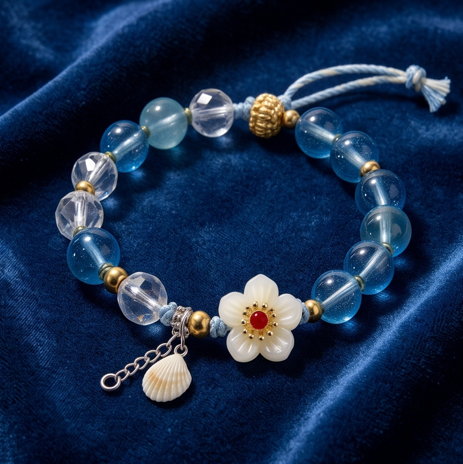 Ocean Breeze Floral and Shell Beaded Bracelet