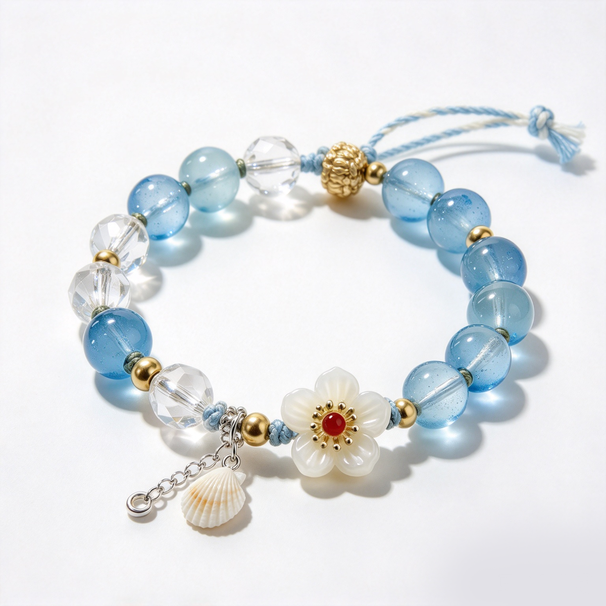 Ocean Breeze Floral and Shell Beaded Bracelet