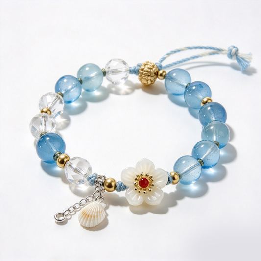 Ocean Breeze Floral and Shell Beaded Bracelet