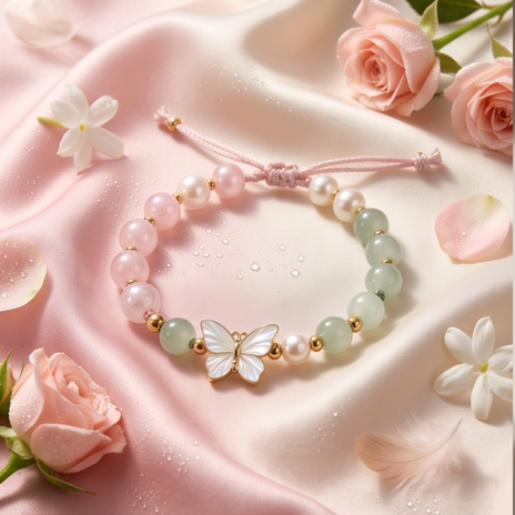 Pastel Butterfly Beaded Adjustable Bracelet