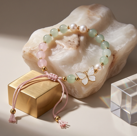Pastel Butterfly Beaded Adjustable Bracelet