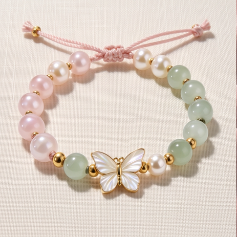 Pastel Butterfly Beaded Adjustable Bracelet