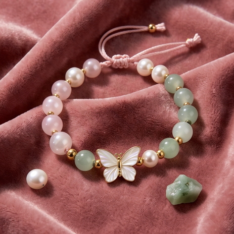 Pastel Butterfly Beaded Adjustable Bracelet