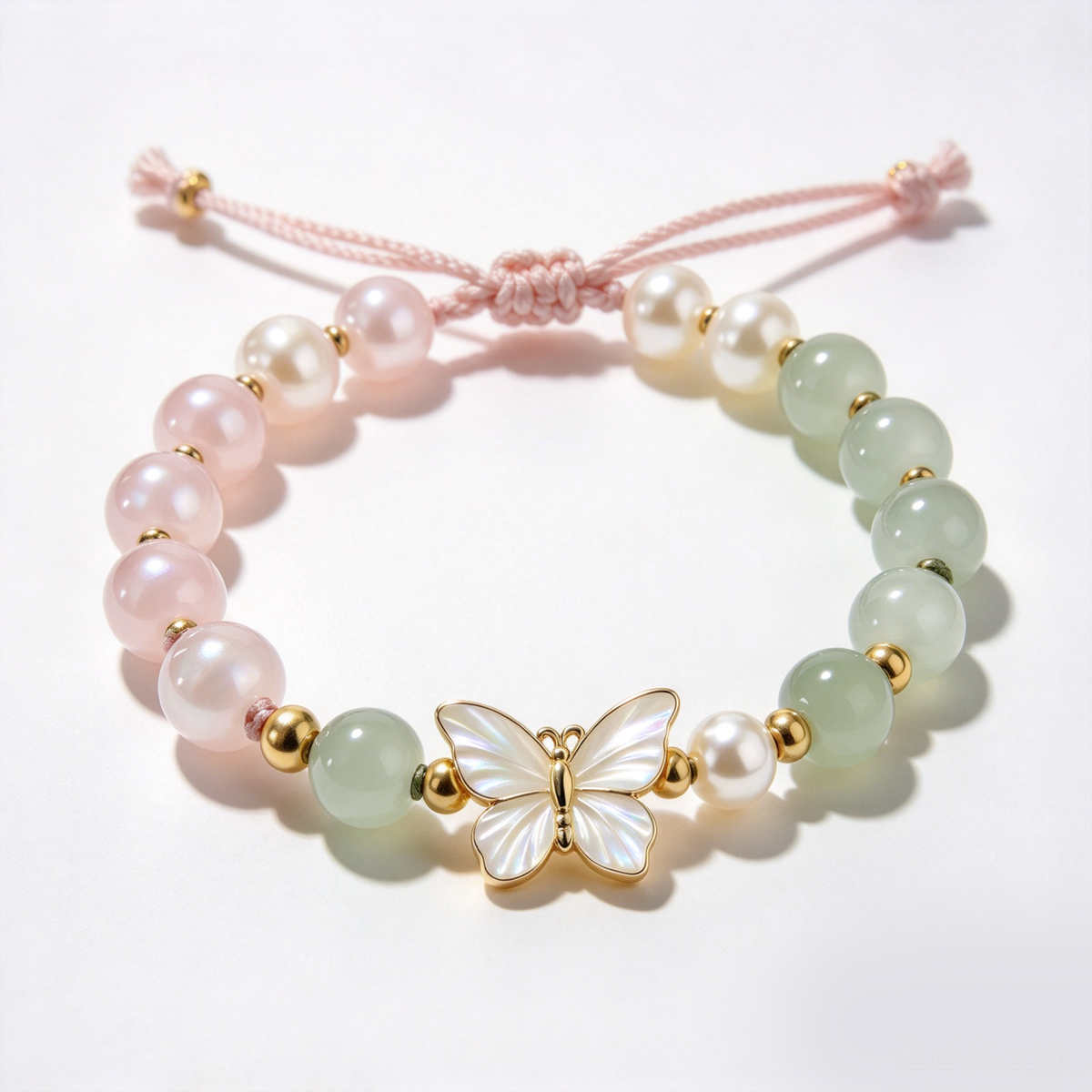 Pastel Butterfly Beaded Adjustable Bracelet