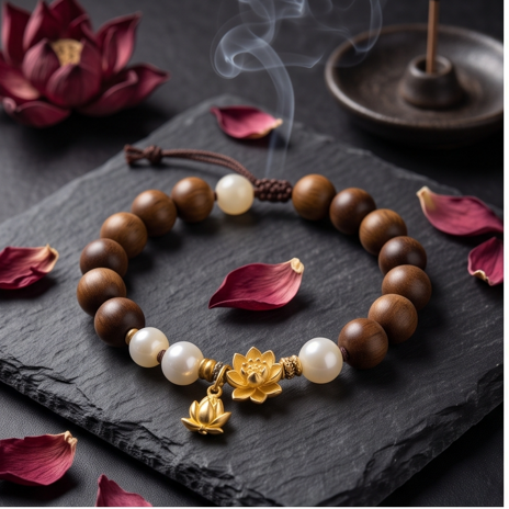 Wooden Lotus Charm Adjustable Bracelet