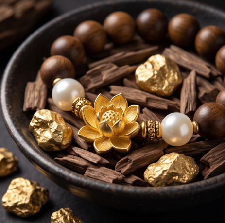 Wooden Lotus Charm Adjustable Bracelet